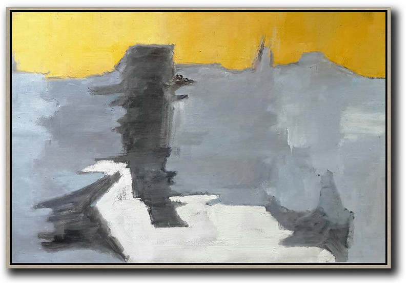 Handmade Large Contemporary Art,Oversized Horizontal Contemporary Art,Custom Canvas Wall Art Yellow,Grey,Black,White